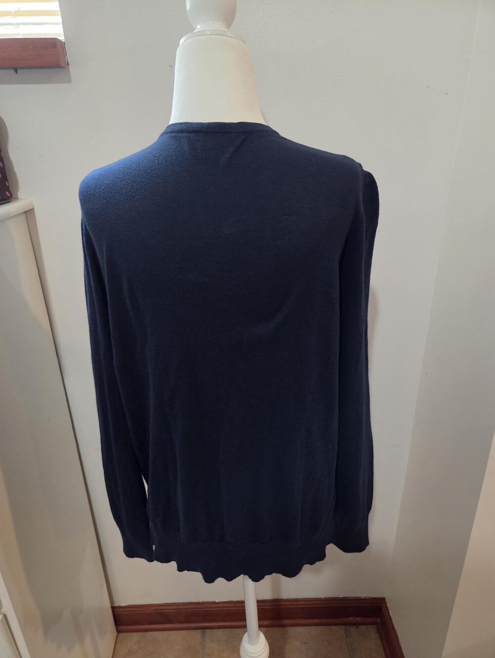 Loft Navy Blue Floral Daisy Button Down Women's Feminine Cotton Cardigan Medium - Picture 3 of 10